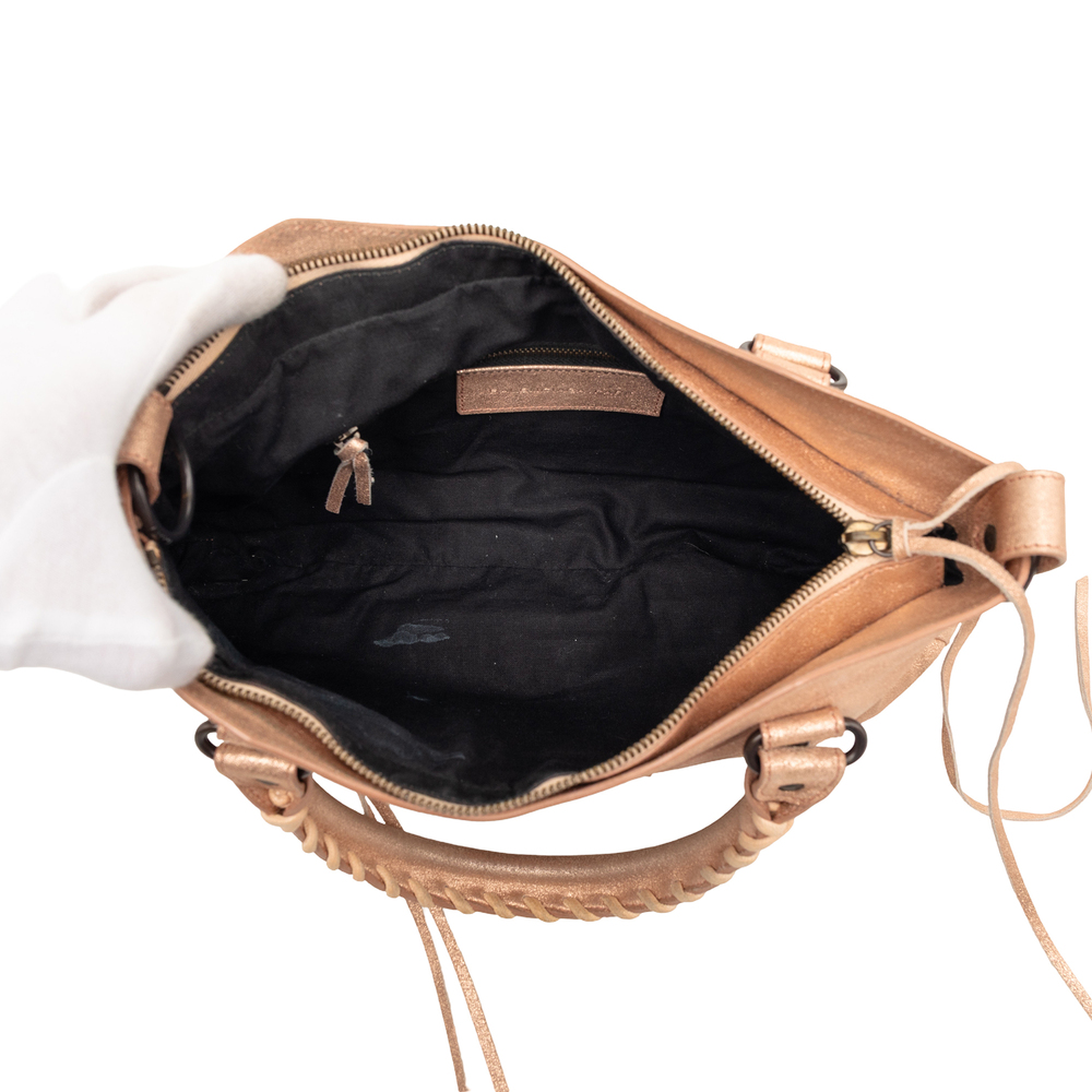 Pre-Loved Balenciaga Metallic Craquele Suede Motocross Classic First Satchel - Picture 4 of 10